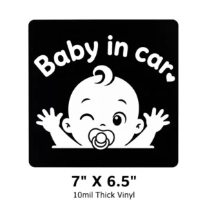 OEM Waterproof Self-Adhesive Vinyl Cartoon Baby in Car Safety Sign Window Sticker