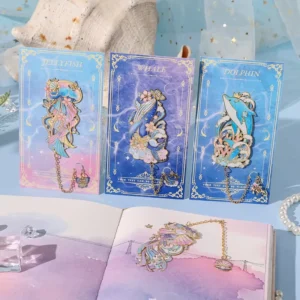 Ocean Animal Hollow Metal Bookmark with Chain Marine Enamel Page Marker with Charm