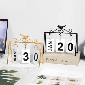 Office Home Fashion Luxury Ornaments Desk Table Flip Calendar with Metal Stand