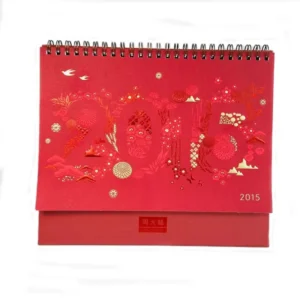 Offset Printed Chinese Red Style Paper Folding Table Calendar Stand Wire-O Binding
