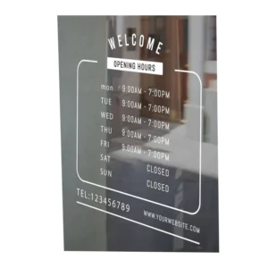 Opening Hours and Shop Open Closed Window Door Vinyl Sticker Decal with Custom Business logo