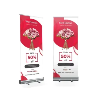 Outdoor Custom Image Roll-Up Banner with Aluminum Base, 100 x 200 cm, Retractable Advertising Display
