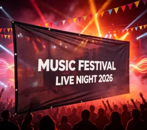 Outdoor Mesh Polyester Display Banner for Trade Shows and Music Festivals