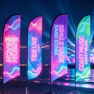 Outdoor Teardrop Feather Banner Flag with Custom Logo Print Heavy Duty Polyester Fabric Water Filled Base