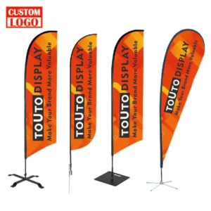 Outdoor Windproof Teardrop Flying Banner with Base Pole Kit Double-Sided Logo Print Beach Feather Flag