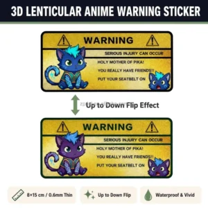PET Lenticular Anime Warning Car Stickers Sparkling 3D Flip Image Waterproof Adhesive Vehicle Warning Ornaments Decor