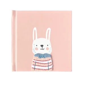 PU Leather 10×8-Inch Hardcover Photo Album with Gicle Print and Bunny Plush Craft