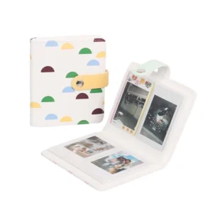 PU Leather 3-Inch 64-Pocket Mini Instant Photo Album 16 PVC Inner Pages