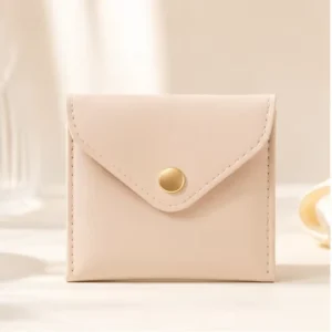 PU Leather Jewelry Envelope Sleeve with Button Flap for Chain and Ring Packaging
