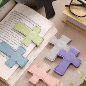 PU Leather Magnetic Christian Cross Bookmark with Bible Verses Page Clips