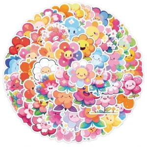 PVC Flower Graffiti Stickers, Waterproof, 50-Pack, for Cups and Computers