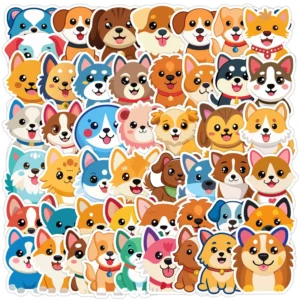 PVC Puppy Graffiti Decorative Stickers, 50-Count Cartoon Die-Cut Waterproof Cup Stickers