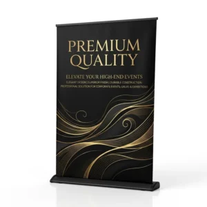 PVC Vinyl Mesh Portable Roll-Up Banner Stand Black and Gold Retractable Foldable Reusable Waterproof