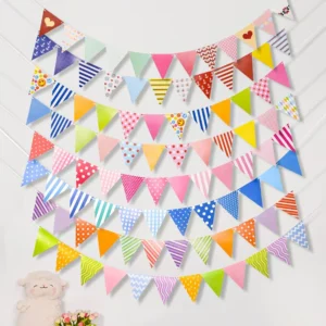 Paper Birthday Bunting Banner, Triangular Multicolor Flags, Nautical Style, 4-Color Printed