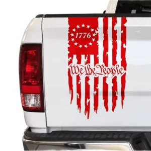 Patriotic We the People Betsy Ross Flag Distressed Vinyl Decal, Truck Tailgate Sticker, UV-Resistant