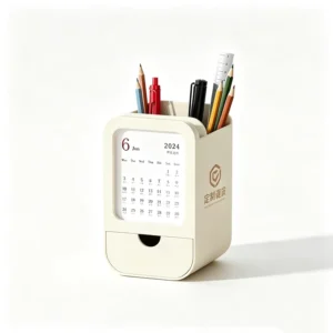 Pen Holder Desk Calendar with Drawer Stationery Organizer Sticky Notes Support Custom Logo Welcome Gifts Homecoming Desktop