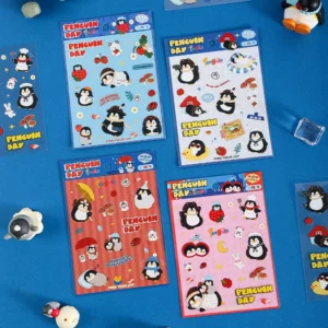 Penguin’s Day Series PVC Sticker Assorted Die Cut Patterns Multiple Sizes Waterproof Self Adhesive for Daily Decoration Use