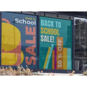 Perforated Sticker Poster Custom Graphics UV Die Cutt One Way Vision Window Glass Decal for Shopfront Promotion