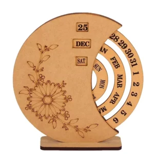Perpetual Calendar Wooden Home and Office Decor Wood Desk Calendar With Clock