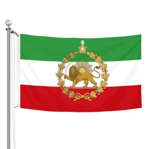 Persian Iran Flag 3×5 Ft Lion and Sun with Golden Wreath Old Pahlavi Standard for Norouz Decoration
