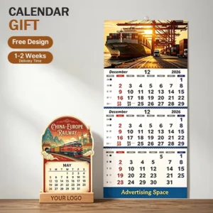 Personalized 3 Months Wall Calendar with Wooden Base Durable Luxury Corporate Gift for Business Gifting