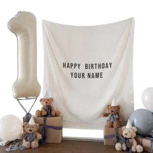 Personalized Birthday Name Flag, Custom Lightweight Polyester Fabric Banner, Boho Wall Art, 59 x 59 in