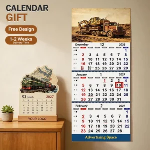 Personalized Customized Kalender Bulk 3 Month Tri Fold Wall Calendar with Wooden Base Custom Business Logo