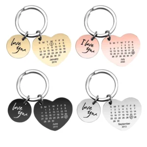 Personalized Date Record Designer Calendar Cute logo Metal Key Chain Ring Accessories Custom Keychain Heart Shape