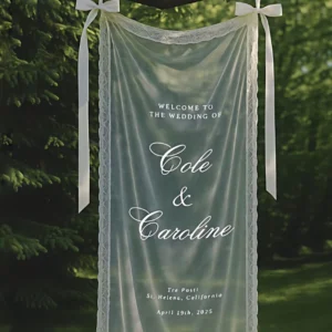 Personalized Lace Sheer Wedding Welcome Banner Printed Backdrop for Ceremony Decoration