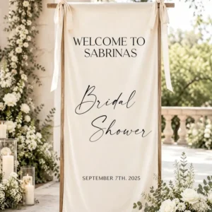 Personalized Modern Minimalist Wedding Welcome Sign, Custom Fabric Banner for Wedding Entrance and Bridal Shower