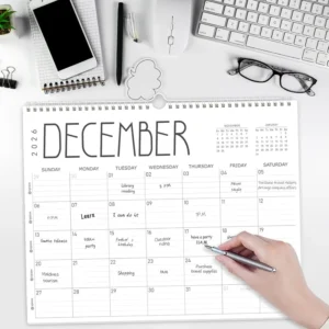 Personalized Paper Wire-Bound Hanging Wall Calendar, 12-Month Landscape Design, Custom Logo