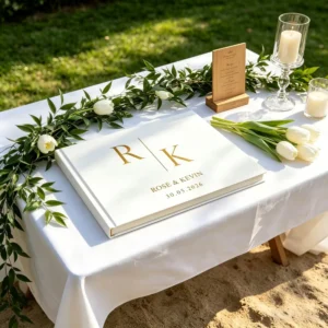 Personalized Wedding Guest Book and Photo Album 2-in-1, Custom Message Book with Name and Pattern