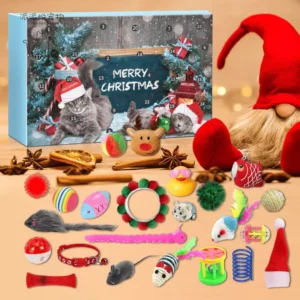 PetPetJoy Eco friendly Modern Cartoon Sisal & Plastic Cat Christmas Advent Calendar Countdown Blind Box Chewing Toy Set
