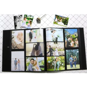 Photo Album 600 Pockets Leather Cover Black Pages for 4×6 Photos