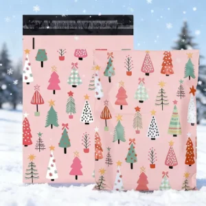 Pink Christmas 10×13 Inch HDPE Disposable Self-Adhesive Gift Envelopes for Clothing