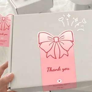 Pink Cute Bowknot Rose Self-Adhesive Label Custom Print Thank You Decoration Sealing Die-Cut Gift Box Sticker