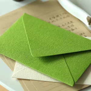 Pink Green Vintage Linen Textured Paper Envelope with Wax Sticker Seal for Wedding Invitations and Gift Cards
