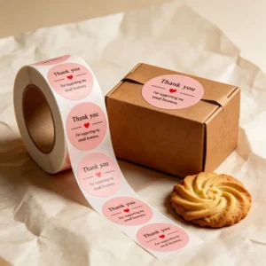 Pink Round Thank You Stickers Packaging Sealing Labels