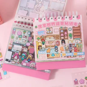Pixel World Scene Sticker Book with Multiple Themes and Built-in Scene Reference for DIY Crafts