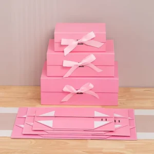 Plain Matte Folding Rigid Paper Packaging Box with Custom Magnetic Lid Closure and Ribbon
