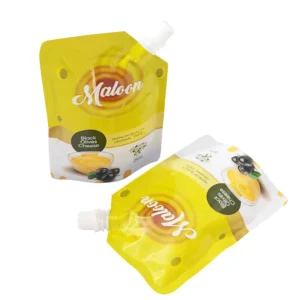 Plastic Corner Spout Pouch Bag for Cheese Sauce Storage, Leak-Proof Liquid Food Packaging
