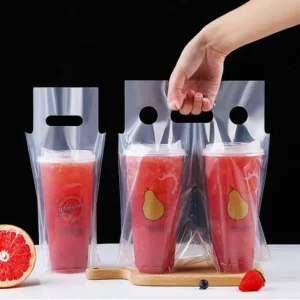 Plastic Cup Carrier Bag for Bubble Tea, Coffee, and Takeaway Beverages