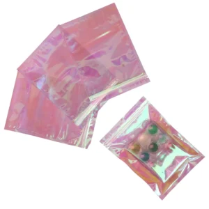Plastic Holographic Pink Mylar Cosmetic Gift Zip Lock Bags