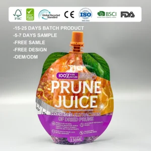 Plastic Juice Pouches with Custom Logo, 100ml/200ml/350ml Stand-Up Spout Bags, Manufacturer