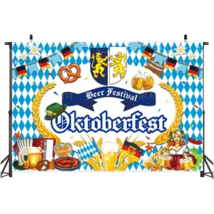 Polyester Beer Festival Backdrop Banner with Lion Design for Oktoberfest Parties and Photo Sessions