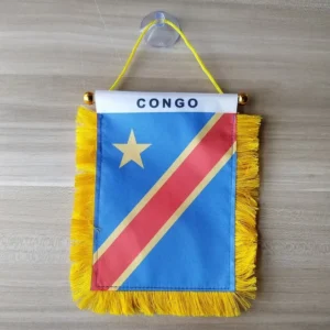 Polyester Satin Silk Screen Digital Printed Mini Hanging Pennants Banner for Car Congo Flags Suction Cup Individually Packed