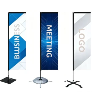 Portable Square Flag Banner Anti-Wrinkle UV-Resistant Nylon Fabric Adjustable Fiberglass Pole