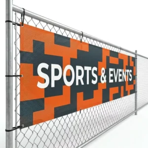 Portable Waterproof Reusable Foldable Custom PVC Orange Black Geometric Sports Stadium Event Banner