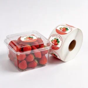Pre-Printed Round Fresh Fruit Roll Stickers Strawberry Art Paper Clamshell Box Packaging Labels for Farm Produce