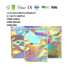 Printed Smell-Proof Zipper Mylar 3-Side-Seal Holographic Packaging Bag
